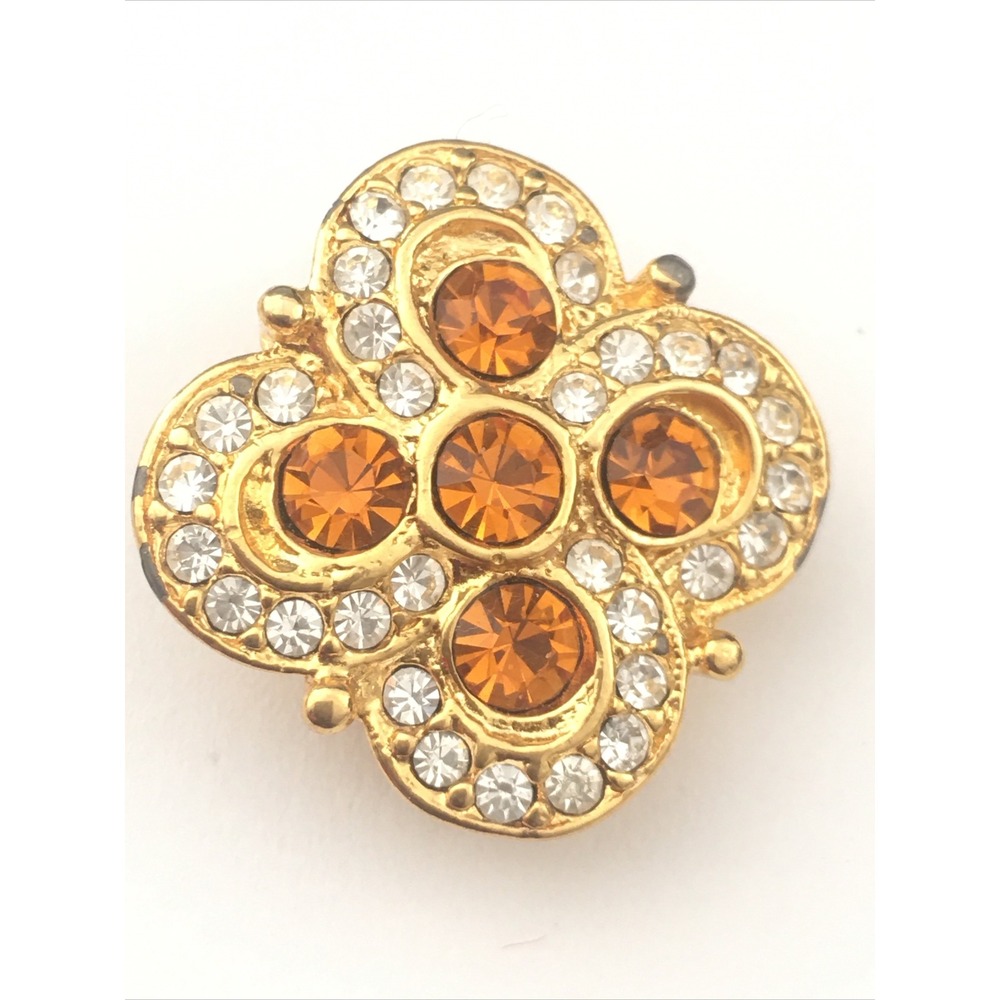 Vintage Joan Rivers Black Clear Gold Rhinestones Gold Tone Clip Earrings